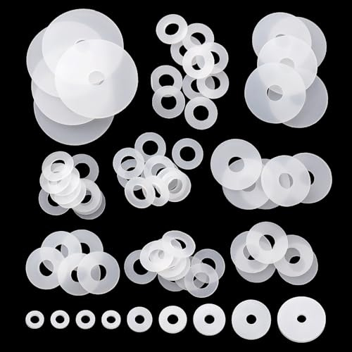 YIXISI 65 Stücke M8 Silikon Flache Unterlegscheiben Sortiment Kit, Dichtungs Silikon Unterlegscheiben, für Schrauben/Wasserhähne/Gartenschlauch, Weiß