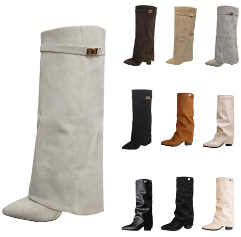 Stivali sopra il ginocchio da donna Shark Boots Stivali neri Slouchy Boots - Punta appuntita Tacco plateau Gambale lungo Stivali alti al ginocchio Inverno Pelle calda Moda Comfort Eleganti Stivali
