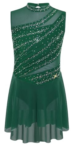 Yruioon Mädchen Eiskunstlauf Kleid Glitzer Eislaufkleid Rollschuhkleid Ärmellos Ballettkleid Tanzkleid Wettbewerb Tanzkostüm