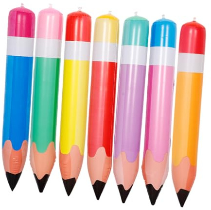 SHINEOFI 7 Lápices Inflables de Pvc Multicolor, Decoración del Aula y Regreso a Clases, Kit de Globos Escolares Forma de Crayón Gigante para Fiestas y Eventos Educativos