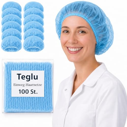 Teglu 100 Stück Haarnetz Küche - Medizinische Netzhaube Einweg - XL Hair Bonnet & OP Haube, Atmungsaktiv Latexfrei mit Elastikband, Hygienische Kopfhaube für Gastronomie Klinik Labor