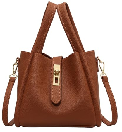 Cymwer Bucket Bag för kvinnor Magnetisk stängning Axelväska PU-läder med innerväska Korgväska Solid handväska för arbetsresor (brun)