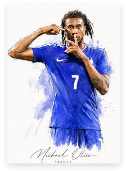 Michael Olise Frankreich Aquarell Fußball Wandkunst Druck A4 ungerahmt blaue Tinte Illustration Sport Poster