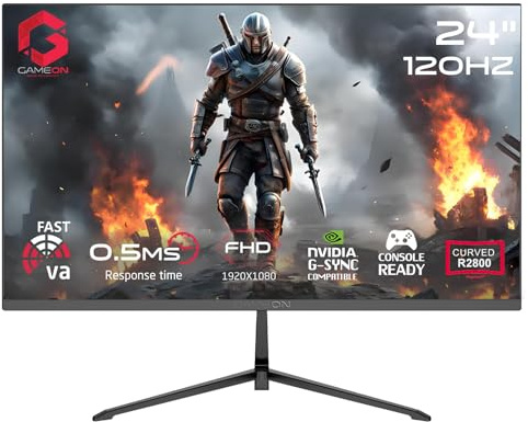 GAMEON GC24F120VA Pro Series 24 Inch R2800 Curved Gaming Monitor, FHD 1920 x 1080, 100Hz OC to 120Hz, 0.5ms MPRT, Fast VA, HDMI 2.1, HDR10, FreeSync, Built In Speakers, VESA 75x75, Black