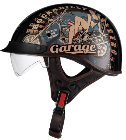 Caschi Jet E Demi-Jet Omologato DOTECE Casco Mezzo Retrò Moto Con Visiera Aperto Casco Scodella Per Uomini Donne Caschi Cromwell Portatile Elmetto Protezione Multistrato D,XL:61-62CM