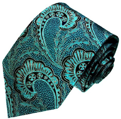 Lorenzo Cana - Marken Krawatte aus 100% Seide - türkis petrol schwarz Paisley Muster - 84427