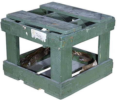 Historische kleine Munitionskiste in grüner Optik - alte gebrauchte Originale Holztruhe Munikiste Transportkiste Patronenkast Sitzbank Wäschetruhe Couchtisch antik 40x40cm