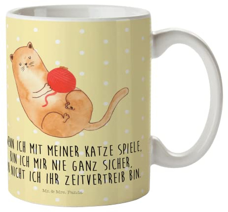 Mr. & Mrs. Panda Kindertasse Katze Wolle - Geschenk, Kinderbecher Mit Deckel, Lustig, Haha, Spielen, Kindergeburtstag, Trinklernbecher, Personalisiert