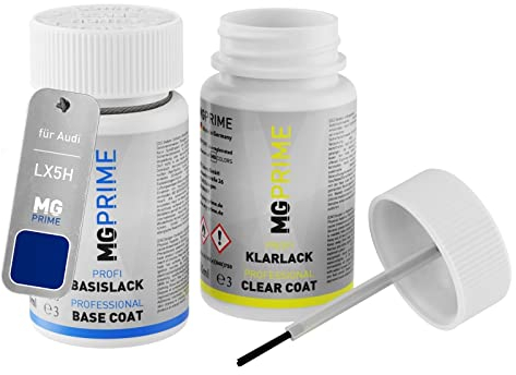 MG PRIME Autolack Lackstift Set für Audi LX5H / X5H / 2D Navarrablau Perleffekt/Navarra Blue Metallic Basislack Klarlack je 50ml
