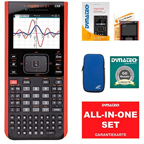 TI-Nspire CX II-T - CAS Grafikrechner Set Schulrechner Schule Uni + CalcCase Schutztasche Hülle Lack blau + Garantieverlängerung + Arbeitsbuch