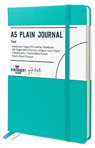 STATIONERY ISLAND Notizbuch A5 Blanko, Journal Hardcover mit 120 g/m² Dickem Papier, 180 Seiten Tagebuch, Notebook a5 für Mädchen, Reisetagebuch, Planen, Lernen, Schreiben