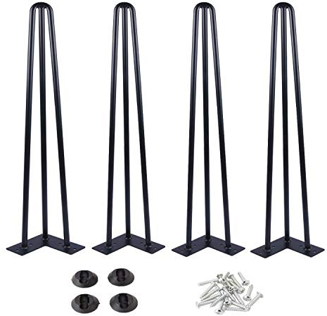 24 Inch Furniture Hairpin Legs Black, 1/2 Dia 3-Rods Metal table Feet | 4 Pack, Heavy Duty Steel, Mid-century Modern Style, with Floor Protectors, for TV Stand, Stool and Coffee Table
