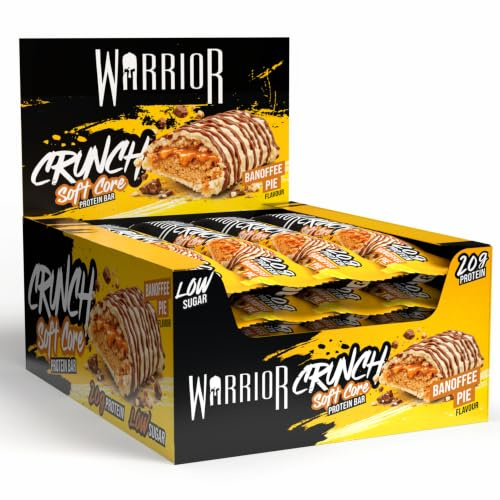 Warrior Crunch Soft Core Protein Bar 12 x 64g | 20g High Protein Bars | Low Sugar Low Calorie Protein Snacks | Crispy Chocolate Snack Bars for Gym, Pre & Post Workout Fuel (Banoffee Pie)