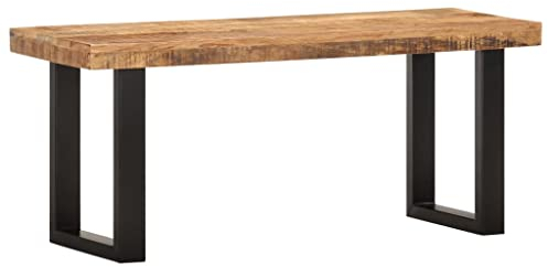 vidaXL Raues Mangoholz Massiv Sitzbank 110cm Industriestil Bank Flurbank Holzbank Massivholzbank Esszimmerbank Küchenbank Essbank Stahl