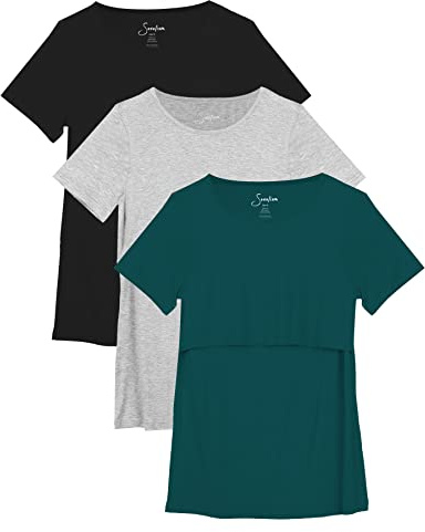 Sosolism 3-pack Dam Omvårdnad Toppar Rund Halsringning Kortärmad Mammakläder Amningskläder Kvinnor T-shirts
