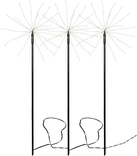 Star Trading LED Gartenstäbe Firework, 3er Set, je 200 cm, 60 warmweiße LEDs, IP44, Dekostäbe Garten mit Trafo, Außenbeleuchtung, Schwarz