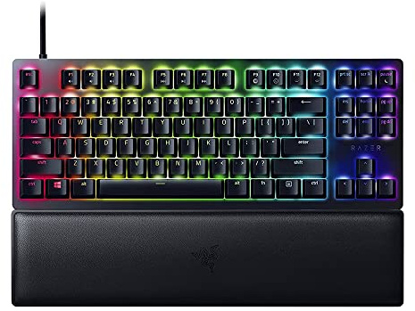 Razer Huntsman V2 Tenkeyless (Purple Switch) - Optische Gaming-Tastatur ohne Ziffernblock (Klickende Optische Switches, Doubleshot PBT-Tastenkappen, Handballenauflage) QWERTY US-Layout | Schwarz