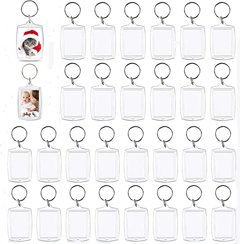 Blanko Foto Schlüsselanhänger - 30 Stück Klar Acryl Einsatz für Personalisierte Doppelseitige Fotos DIY für Familie Freunde Basteln Geschenk