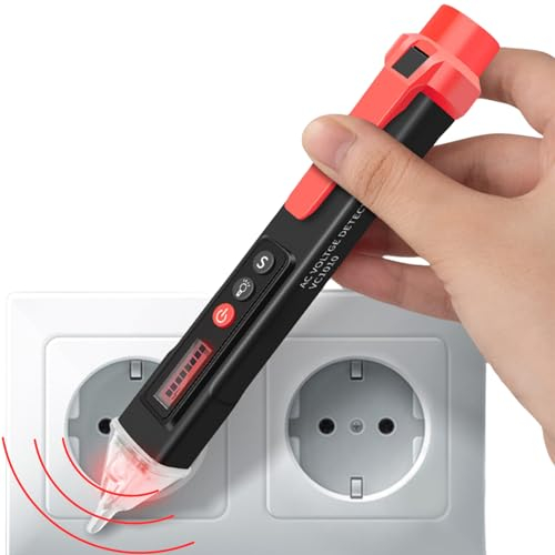 Jadeshay Detector de Voltaje sin Contacto,Probador de Voltaje 12V-1000V Detector de Tension Sensibilidad Ajustable con Linterna LED/Alarma Sonora y Luminosa, Distinción de Cable Vivo/Nulo