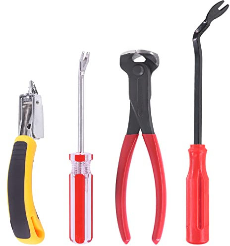 Keadic 4 Pcs Upholstery and Construction Staple Remover Set Contains End Cutting Pliers, Staple Puller, Tack Lifter, Fastener Remover Tack Puller Nail Remover Tool for Furniture Carton Floor