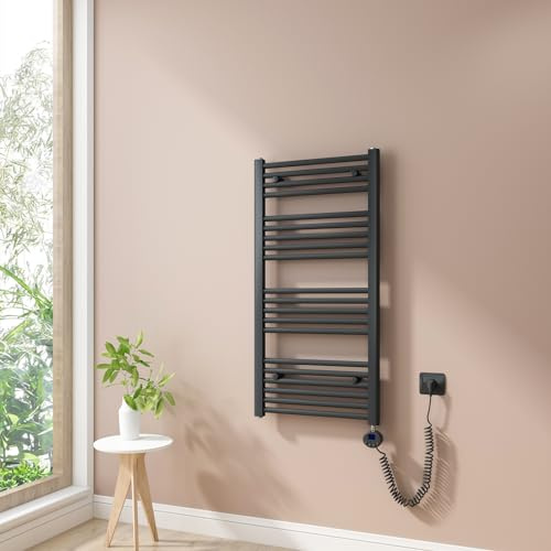 Heilmetz Badheizkörper Elektrisch 100x50cm Handtuchwärmer mit Digitalem Thermostat mit Timer-Funktion Gerade Handtuchtrockner Anthrazit 500W