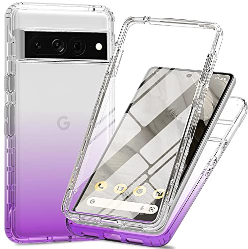 RonRun Hülle für Google Pixel 7 Pro mit Displayschutz, 360° Grad vollschutz Stoßfest Handyhülle Transparent Silikon Bumper Cover für Hülle für Google Pixel 7 Pro - Violett