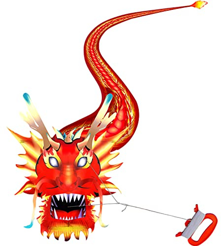 HENGDA KITE Legendary Dragon Kite,Fiery Dragon Kite,for Kids and Adults,Easy to Fly,Excellent Fabric and Structure Design,Suitable for Square, Beach, Grass, Park,Excellent Gift,(35x157) in