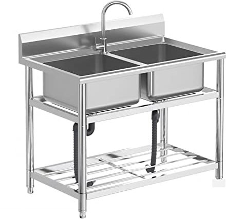 Küche Spülbecken Edelstahl Waschbecken Ausgussbecken Mobiles Küche Spültisch mit Abfluss und Fallrohr mit Wasserhahn Lagerregale para Exteriores Lavandería Patio Trasero Garaje. ( Color : Hot and cold