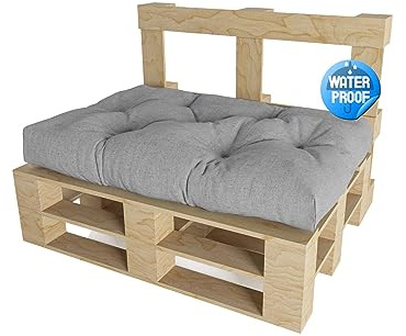 chilly pilley Palettenauflage Wasserfest Palettenkissen Wasserabwisend Schaumflocken Palettenpolster Rückenlehne Sitzkissen Seitenkissen viele Größen und Farben (Sitzkissen 120x60, Silber)