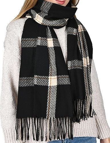 FURTALK Scarf for Women Winter Pashmina Shawls and Wraps Soft Warm Oversized Tartan Ladies Scarf Cashmere Feel Blanket, Black