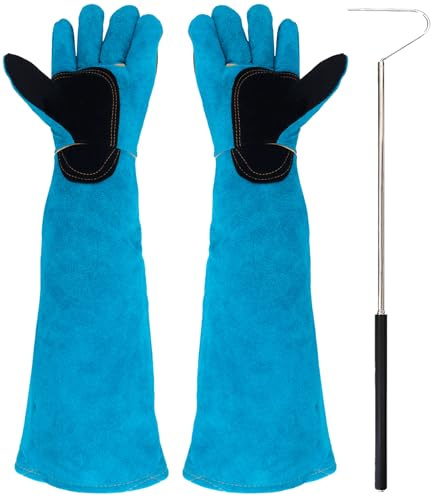 Surfante Animal Handling Gloves Bite Proof with 40inch Collapsible Snake Hook,Suitable for Dog Cat FalconBird Reptile Snake