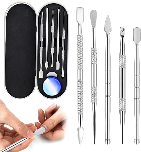 Bansusu Wax Carving Tools Sculpting Tools Clay Tools Dab Tool Stainless Steel Set with Metal Case for Jewellery, Sculpting, Modeling, Scraping Mini 5 Pcs (Silver)