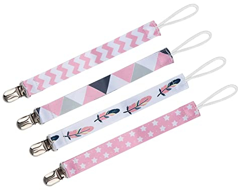 SPYMINNPOO Baby Schnuller Clip Kette, Schnullerhalter, 4-St¨¹ck Set, Bedruckte Baumwolle Clip Gurt f¨¹r Kleinkinder