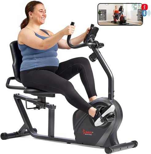 Sunny Health & Fitness Recumbent Bike for Home Use, Magnetic Exercise Bike for Seniors, Stationary Indoor Bike with LCD Monitor, Device Holder, Quick Adjust Seat and Pulse Monitor for Cardio Training