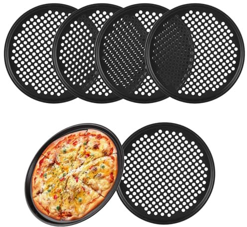 YAYODS 6 Pack Pizza Trays - 12 Inch Non Stick, Round Perforated Carbon Steel Pizza Baking Tray (31.5x31.5CM)
