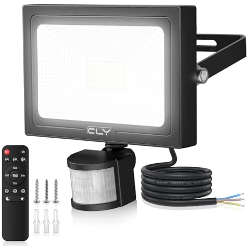 CLY Strålkastare med rörelsedetektor 25 W, utomhusstrålkastare med rörelsedetektor 6500 K 2350 LM LED utomhusstrålkastare IP66 vattentät för garage