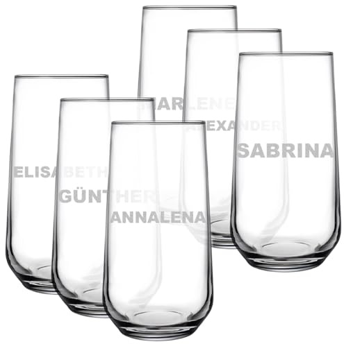 polar-effekt Lot de 6 verres Longdrink - 470 ml - Avec gravure personnalisée - Verre sans plomb avec nom - Verre à cocktail pour boissons - Cadeau d'anniversaire
