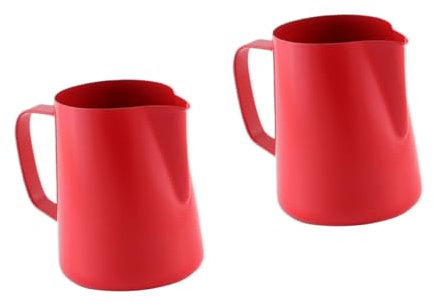TOPBATHY 2 Piezas bote de leche jarra de leche para espumar jarra de leche para vaso inoxidable taza de espuma vaso de leche Cafe expreso taza para verter leche vertedor de leche rojo
