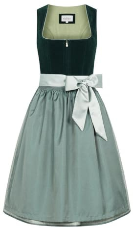 Nübler Dirndl midi Damen - 2 teilig inkl. Kleid und Dirndl Schürze, Rocklänge 70cm - Moderne bayrische Tracht, Elke Grün, Größe:36