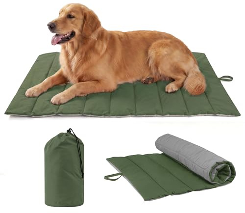 UNIKOME Hundedecke Für Unterwegs rutschfeste Antistatische Und Langlebige Hundematte, Hundekissen Waschbar Mittelgroße Und Kleine Hunde, Reisebett Hund Für Reise Outdoor (Grün+Grau, 110 * 68cm)
