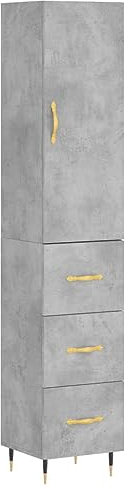 Annlera Sideboard Moderne Hochschrank Beistellschrank Aufbewahrungsschrank Vorratsschrank Praktische Schrank Standschrank Buffetschrank Möbelstück für Wohnzimmer Betongrau 34,5x34x180 cm