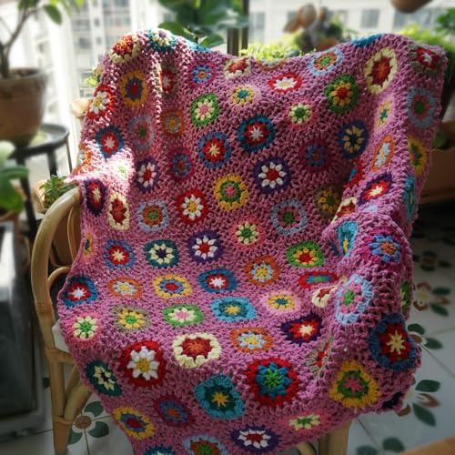 Handgefertigte quadratische Häkeldecke, Boho-Patchwork-Strickdecke für Couch, Sofa, Bett, weiche, dekorative afghanische Decke, Vintage-Bauernhaus-Heimdekoration, handgefertigtes Geschenk für Damen