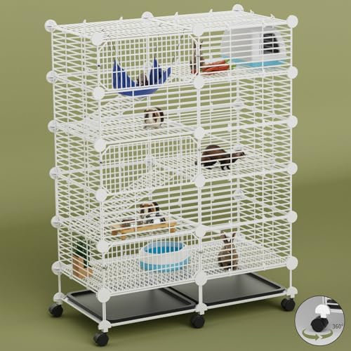 STILLCOVE Großer Meerschweinchenkäfig Indoor: 5-stöckiger C&C Kaninchenkäfig Kleintierkäfig auf Rad mit abnehmbarem Tablett für Häschen Hamster Frettchen Ratte Chinchilla Igel