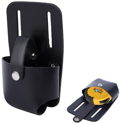 NICENEEDED Leather Tape Measure Pouch, Multifunctional Tape Measure Holder Belt Tool Carrier with Buckle, Vintage Black Tool Organizers for Women Men Technician Plumber