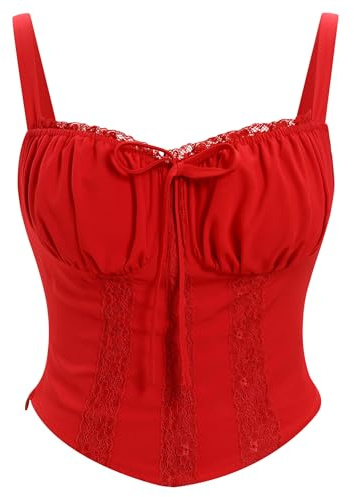 IBAKOM Femmes Corset Sexy Dentelle Buste Gilet Tops Moulage Body Vintage Spaghetti Avec Corset Out Party Tops Rouge M