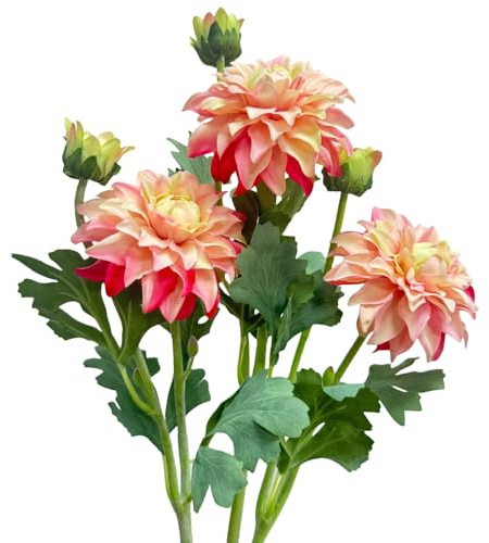 3 Pieces Pink Artificial Dahlias,21Silk Flowers with Stems,Winter Flowers Artificial for Decoration,Long Stem Artificial Flowers for Tall Vase,Wedding Party Decor Spring Decorations for Home (Pink)