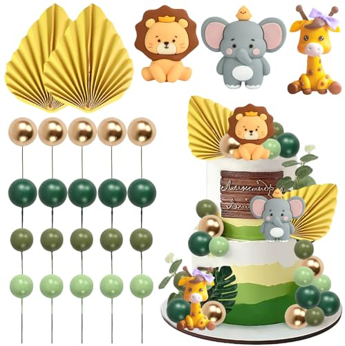 Animales Decoración para Tartas, 25 Piezas Decoración para Animales de la Selva Tartas, Decoración Tarta de Bolas, Decoración de Pastel Animales, para Fiestas Cumpleaños Infantiles, Baby Shower (B)