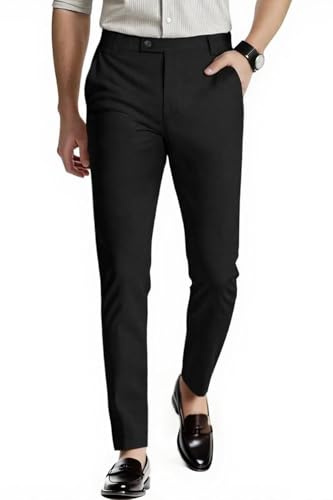 GINGTTO Pantalon Chino Homme Slim Fit Pantalons Habillé Costume Stretch Chinos Ajustée Élastique Trousers pour Hommes Noir 34/30