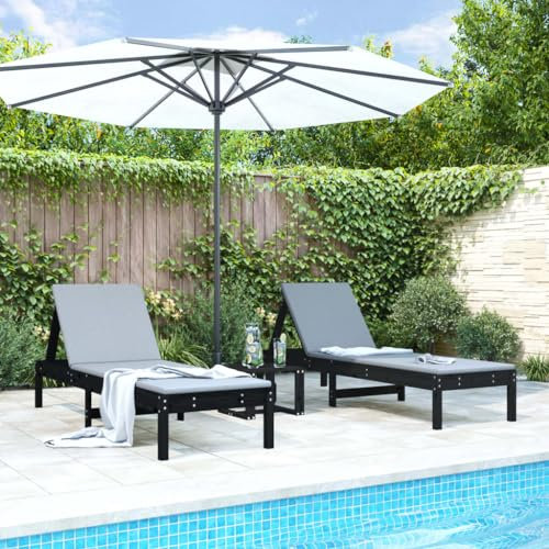 Xichuzi Sonnenliegen 2 STK. Schwarz 199,5x60x74 cm Massivholz Kiefer, Gartenliege, Liegestuhl, Sonnenstuhl, Sonneninsel Outdoor, Liegen, Gartenmöbel, Bäderliege, Relaxliege - 825074