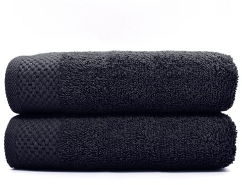 HIPERMANTA Juego de Toallas Pack 2 Toallas 100% Algodon. 500 gr/m2. (2 Toallas Lavabo 50x90) Alta Absorcion. Suaves y Resistentes Aptas para Gimnasio. Color Negro